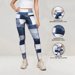 Plaid Peach Print High-Waist Tummy Control Yoga Pants – Slim Fit Fitness Leggings