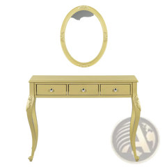 Gold Makeup Vanity Desk with Oval Mirror and 3 Drawers