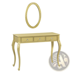 Gold Makeup Vanity Desk with Oval Mirror and 3 Drawers