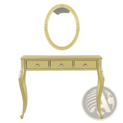 Gold Makeup Vanity Desk with Oval Mirror and 3 Drawers