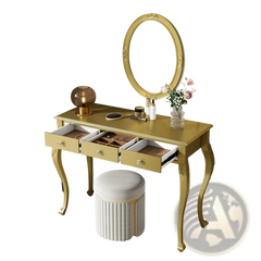 Gold Makeup Vanity Desk with Oval Mirror and 3 Drawers