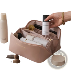 Large Capacity Leather Travel Makeup Bag Organizer