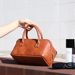 Large Tan Pu Leather Travel Makeup and Toiletry Organizer