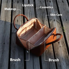 Large Tan Pu Leather Travel Makeup and Toiletry Organizer