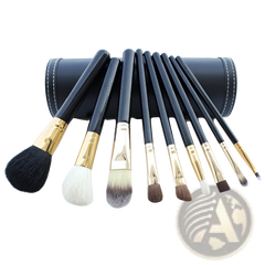 Makeup Brush Set 10 Piece Gold and Black with Case