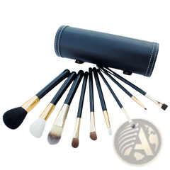 Makeup Brush Set 10 Piece Gold and Black with Case