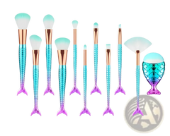 Mermaid Makeup Brush Set 11pcs Synthetic Fiber Kit