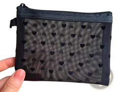 Mesh Makeup Bag with Black Heart Polka Dot Pattern