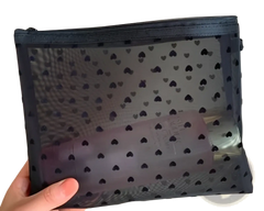 Mesh Makeup Bag with Black Heart Polka Dot Pattern