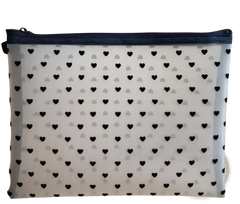 Mesh Makeup Bag with Black Heart Polka Dot Pattern