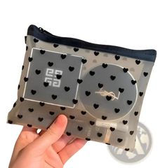 Mesh Makeup Bag with Black Heart Polka Dot Pattern