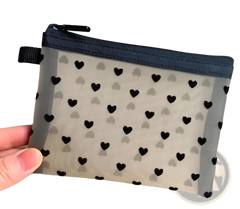 Mesh Makeup Bag with Black Heart Polka Dot Pattern