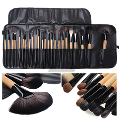 Professional 24 Piece Wooden Makeup Brush Set with Case
