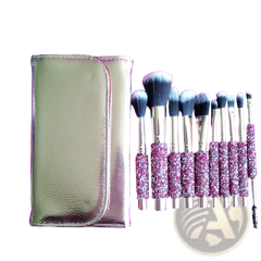 Rhinestone Makeup Brush Set with Bag 10 Piece Pink