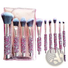 Rhinestone Makeup Brush Set with Bag 10 Piece Pink