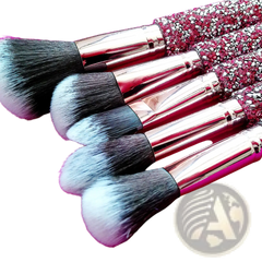 Rhinestone Makeup Brush Set with Bag 10 Piece Pink