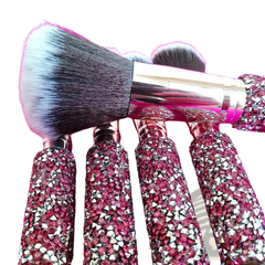 Rhinestone Makeup Brush Set with Bag 10 Piece Pink