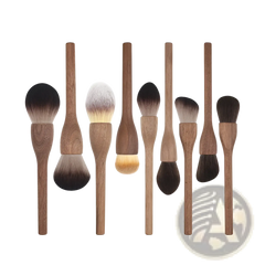 Walnut Wood Makeup Brush Set with Soft Fiber Bristles